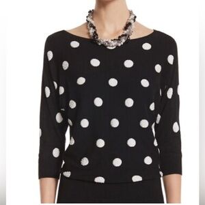 WHITE HOUSE BLACK MARKET XS Black White Polka Dot Doleman Sleeve Sweater EUC